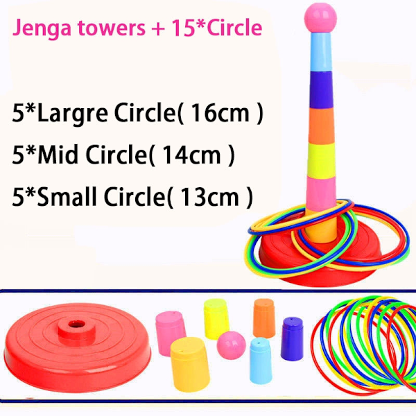 Børn Kast Circle Game Ferrule Stablet Legetøj Sjovt Indendørs Udendørs Forælder-Barn Interaktive Circle Layers Tidlig uddannelse gave 1xTower 9xRings