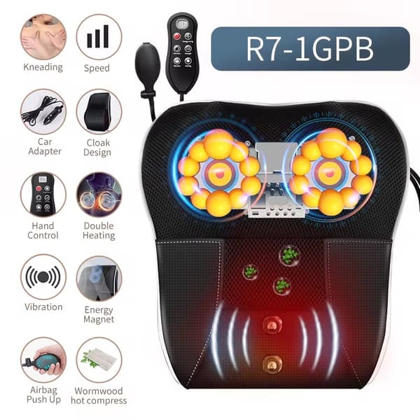 Jinkairui Elektrisk Shiatsu Massagekudde Nackkrockkudde Traktion Kroppsmassage Bil med Värme- och Vibrationsfunktion basic Plug Type UK