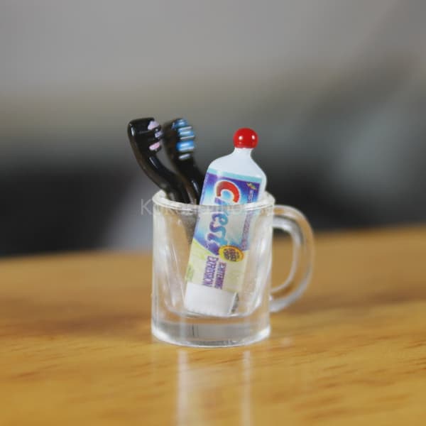 1/12 dukkehusminiature mini-kop tandpasta tandbørste til ob11 blyth bjd pullip dukkehusmøbler tilbehør legetøj 1 set with cup E