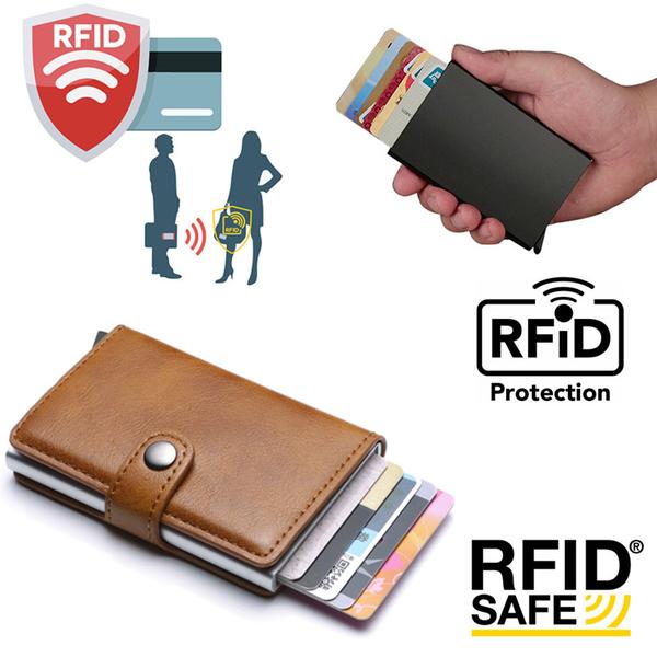 Gul- RFID Skydd Plånbok Korthållare 5st Kort (Äkta Läder) Gul