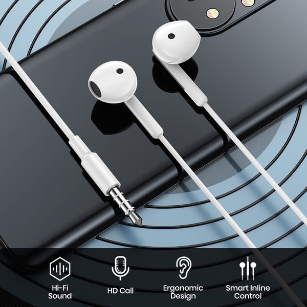 TOPK Hörlurar In-Ear Volymkontroll med Mikrofon 3,5 mm Jack Universal för iPhone Android White F24