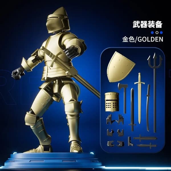 Knight Paladin Actionfigur – 13 ledbar rörlig robot – 3D-tryckt skyltdocka leksak GOLDEN