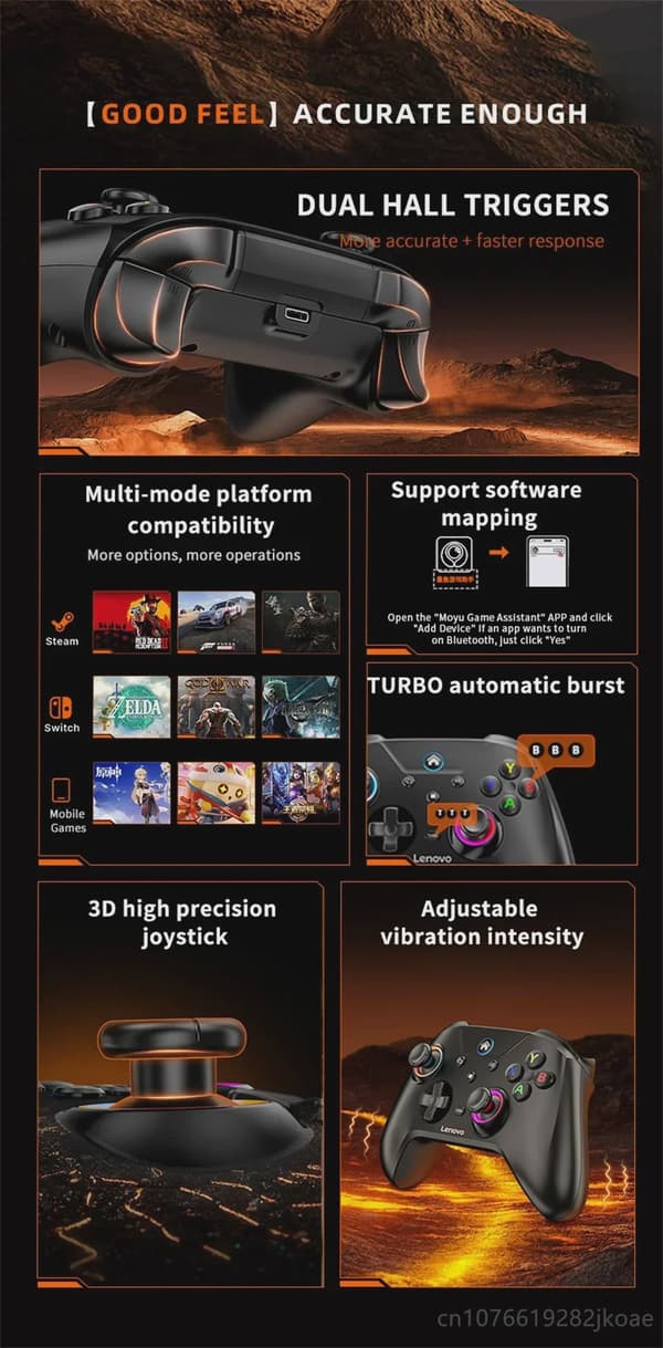 Ny Lenovo S02 trådløs controller Bluetooth-gamepad til Nintendo Switch, PC, Android TV, IOS PC-joysticks med seks akser og dobbelt vibration S02 Black Receiver