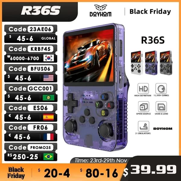 R36S Retro Handheld Video Game Console Linux System 3,5 tums IPS-skärm R35s Pro Portable Pocket Yellow 128G