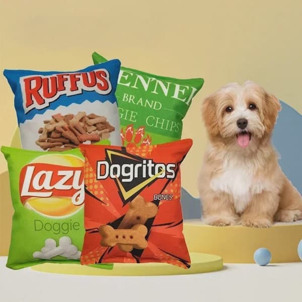 Sjove hundelegetøj med kartoffelchipspose, plys, pibefoder til små, mellemstore hunde, interaktivt pibefoder til hvalpe, tyggelegetøj 7