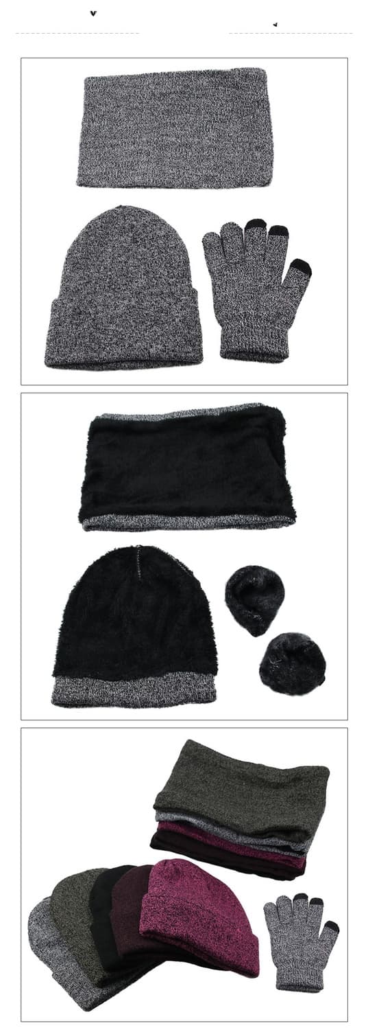 Vinterstickad mössa Scarfhandskar för män och kvinnor - plus sammetsmössa, halsduk och vantar Red Brown Size One Size