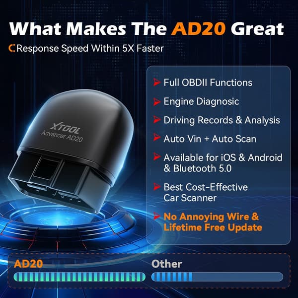 XTOOL Advancer AD20 Mini Bluetooth 5.0 OBD2 Scanner Fuld OBD2 Funktioner Bildiagnostisk Scanningsværktøj Læs/Slet Fejlkode Universal Advancer AD20