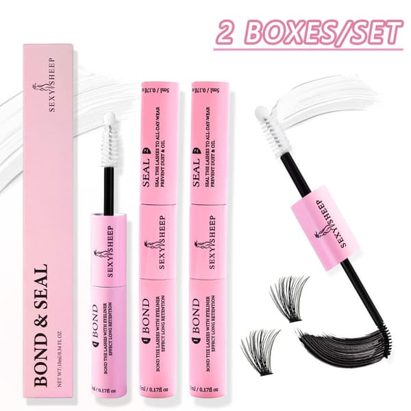 Øjenvippelim og forsegling til øjenvippeklynger Stærk fast øjenvippelim, der holder 48H 2 i 1 (5 ml sort lim + 5 ml klar forsegling) 2 set glue