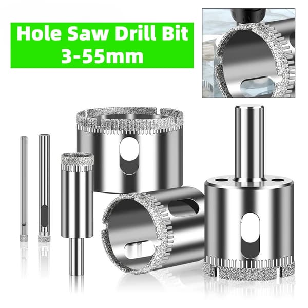 1-delad 3-55 mm diamantbelagd borrhålsåg för glas, marmor, granit, sten, kakel, keramikhål 14 mm