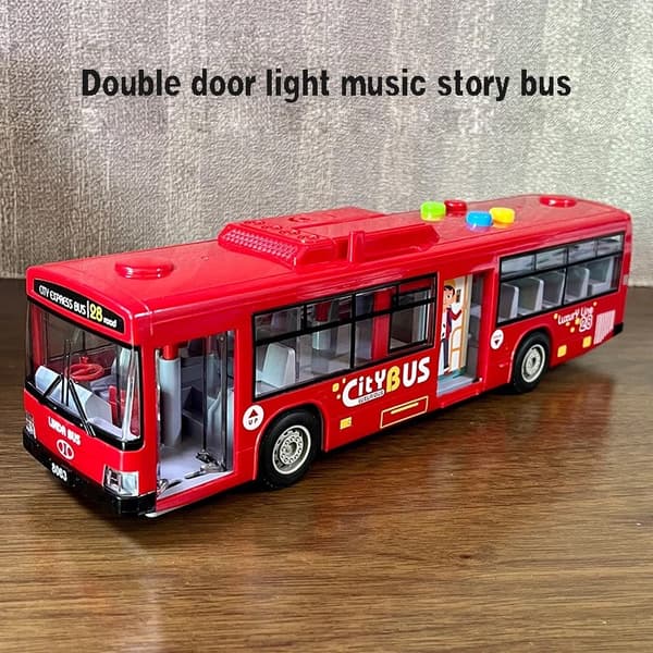 Högkvalitativ simulerad stor bussmodell med belysning och musik Fallsäker tröghets- och dragbilsmodell för barn, leksakspresent Red
