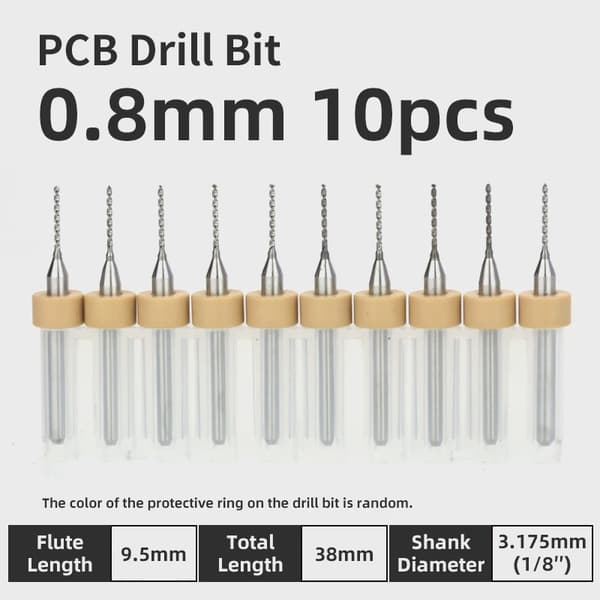 10-delt PCB-mikroboresæt 0,1-3,175 mm wolframkarbid printkort med 1/8" fast gevind PCB 0.1 mm 10 pcs