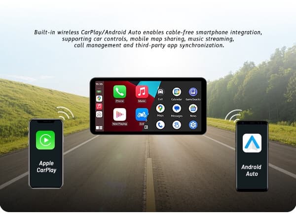 6-tums smart skärm för motorcykel – trådlös CarPlay och Android Auto | Bluetooth-röststyrning | IP67-vattentät | HD-pekskärm | black