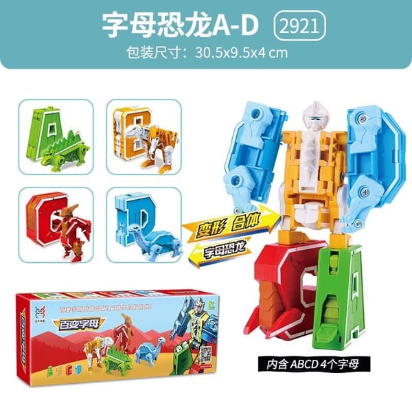 Transformering Robot Car Dinosaur Model - Deformation Action Figur med Alfabet Bogstaver Legetøj 4pcs ABCD with BOX