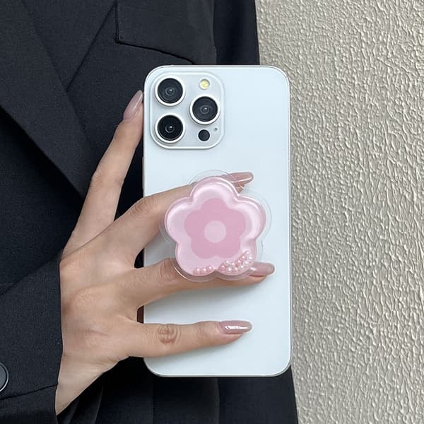 INS Korea 3D Blomster Transparent Telefonholder Grip Tok til iPhone 16 Pro Fingerstativ 5