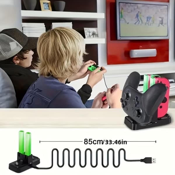 Ladestation til 4 Joy-Con-controllere - Kompatibel Nintendo Switch med LED-indikatorer"