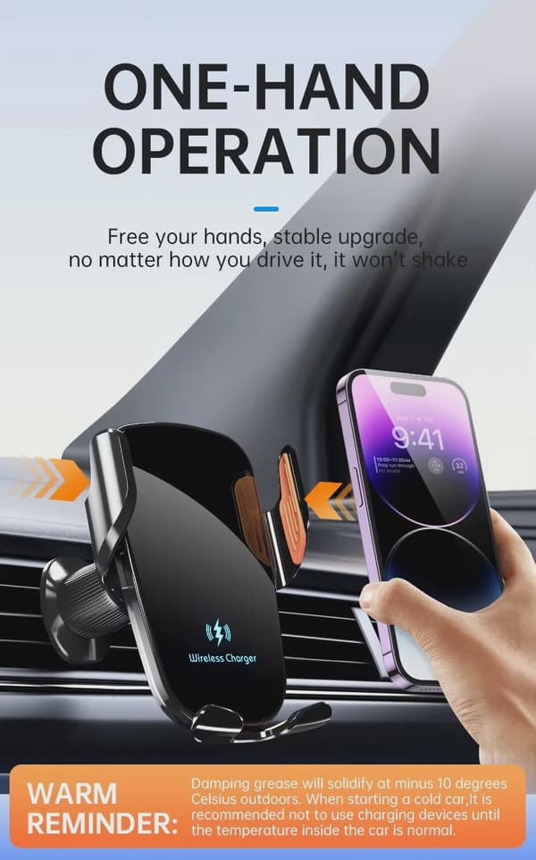 UYUXIO Trådløs Biloplader Luftventil Telefonholder Hurtig Opladning til iPhone 16 Pro Max Samsung Android Black