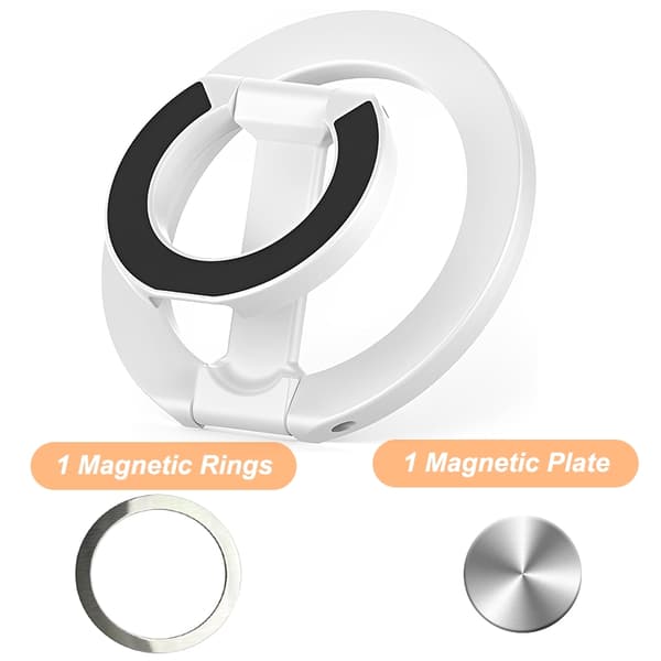 Dobbeltsidet magnetisk ringholder, foldbar telefonstativ, greb til iPhone 16 15 14 Samsung Huawei White With 1 Ring