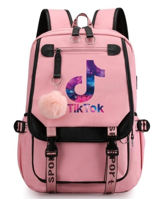 TIK-TOK Backpack waterproof school bag with USB Headphone socket Pink Pink Rosa