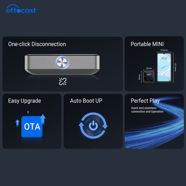 Ottocast A2Air Pro Trådløs Android Auto Adapter Dongle Spotify Waze Multimedia til fabrikskablet Adnroid Auto Bil A2Air Pro