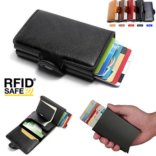 Kortetui Tyverisikring med signalblokerende RFID- Læder 5 farver Red Röd PU Läder 12 kort
