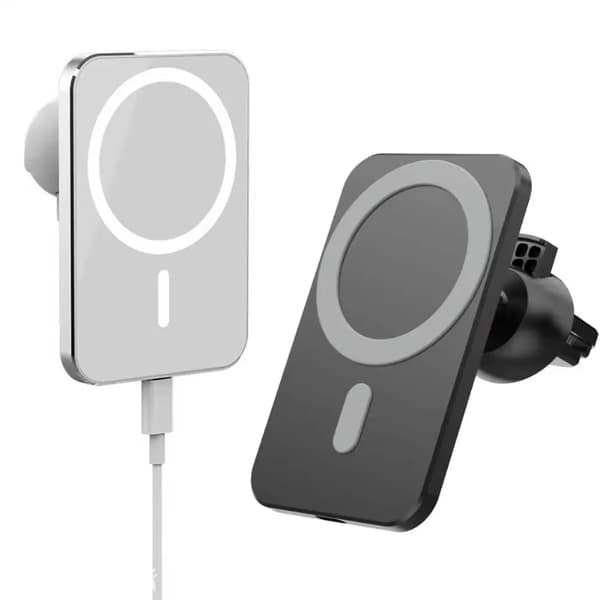Magnetisk trådløs biloplader til iPhone 12-15 Pro Max Mini luftventil telefonholder hurtig opladning Black