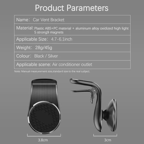 Magnetisk bilholder til luftventilation - stativ til iPhone 15, Samsung, Xiaomi, smartphones black