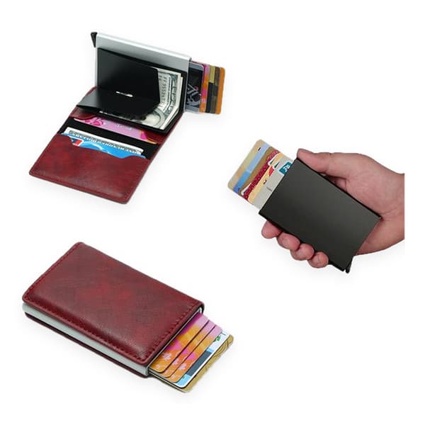 PopUp Smart card holder pushes forward 8 Cards RFID-NFC Safe! Brown
