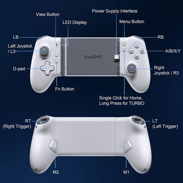 EasySMX M15 Mobiltelefon Gamepad Typ C Hall Mekanisk Kontroller för Android Telefon iPhone 15/16 Molnspel Xbox Game Pass M15 Carry Case