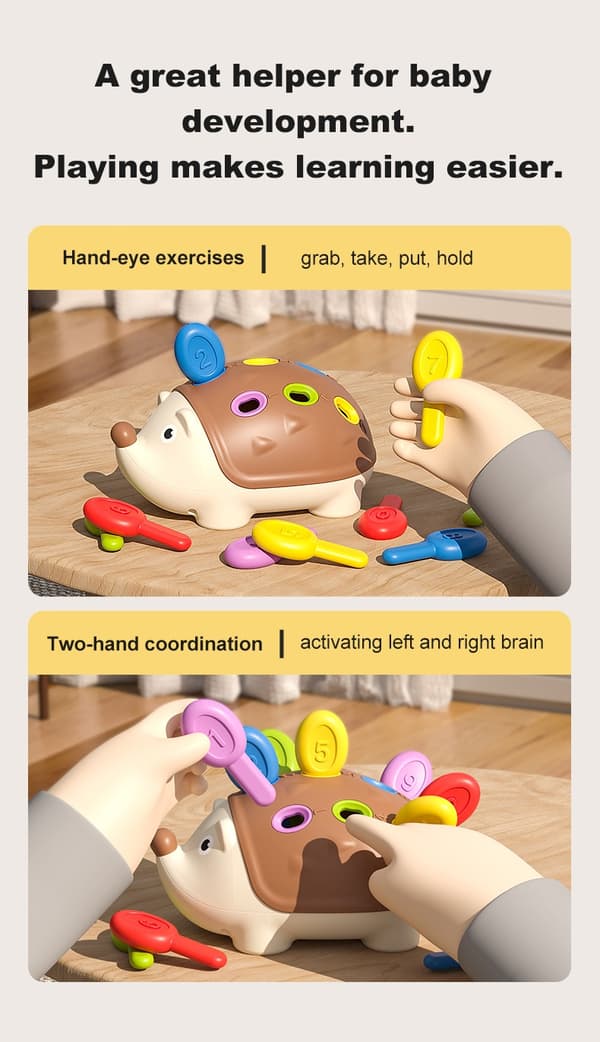Montessori-igelkottleksak för bebisar - finmotorik och sensorisk utbildning Present för barn Hedgehog