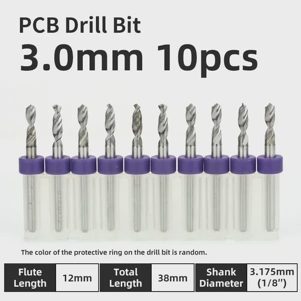 PCB-borehoved 10-delt wolframstål mikrodiameterborehovedsæt 1/8" mini CNC-boremaskine med fast PCB 3.0 mm 10 pcs