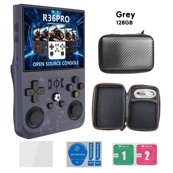 R36PRO Retro handhållen videospelskonsol Linux System 3,5 tums IPS-skärm R36s Pro Portable Pocket Grey 128G