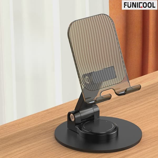 Funicool Justerbar Metal Foldbar Mobiltelefonholder til iPhone 16 15 14 Pro Max Basic Black