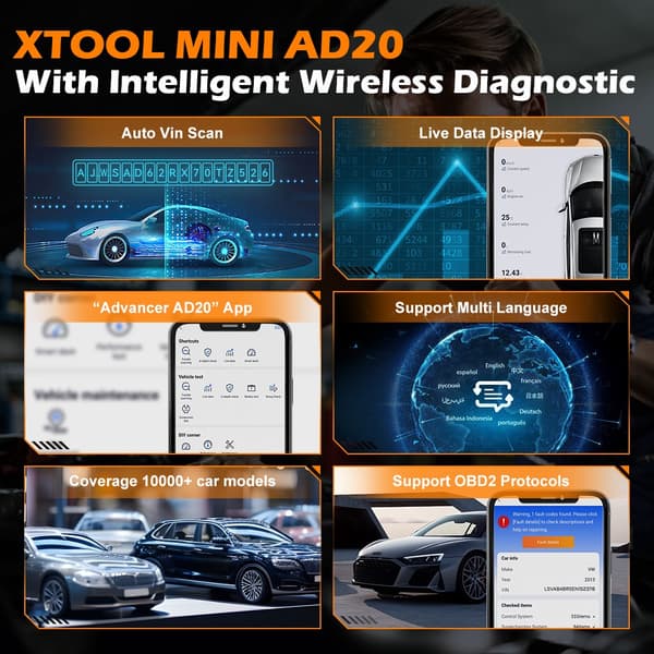 XTOOL Advancer AD20 Mini Bluetooth 5.0 OBD2 Scanner Fuld OBD2 Funktioner Bildiagnostisk Scanningsværktøj Læs/Slet Fejlkode Universal Advancer AD20