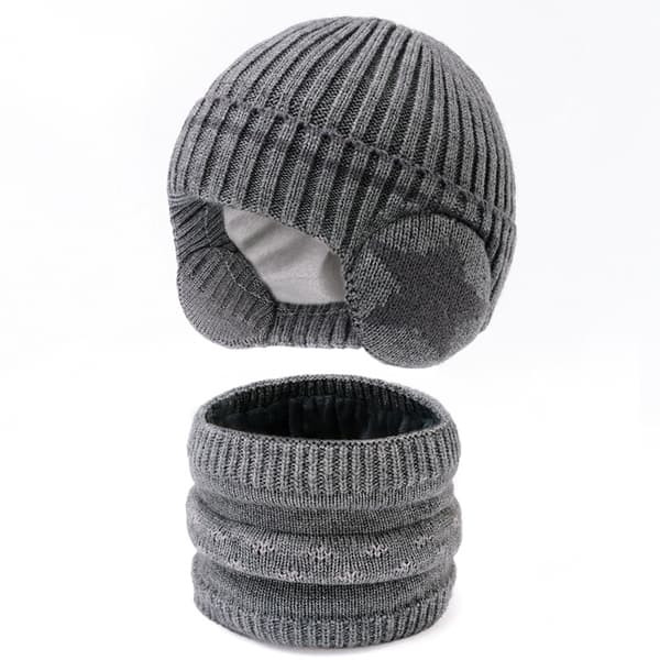 Varmt 2pc Kids Hat & Scarf Set - tyk vindtæt høreværn til efterår og vinter Beige Size One Size