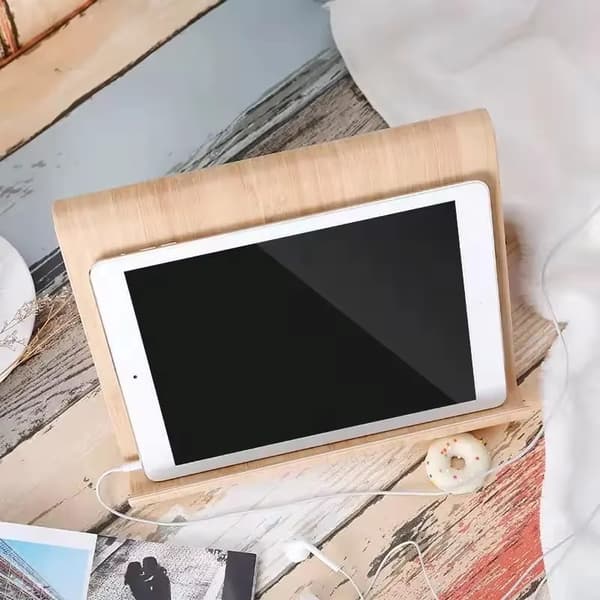Multifunktionel bambus træ universal tablet & telefon stander til iPad Samsung desktop Black Walnut