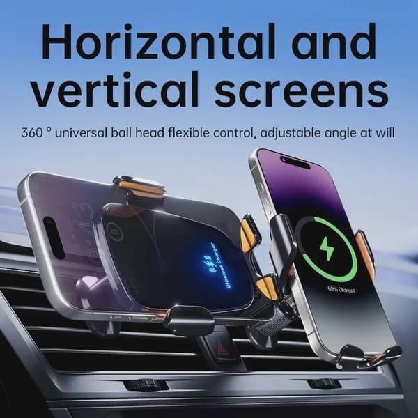 UYUXIO Trådløs Biloplader Luftventil Telefonholder Hurtig Opladning til iPhone 16 Pro Max Samsung Android Black