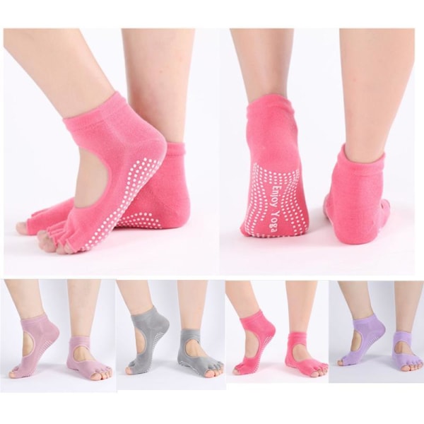 Yogaskor Yogastrumpor - One Size Tåstretch Sockor 4 Färger Rosa