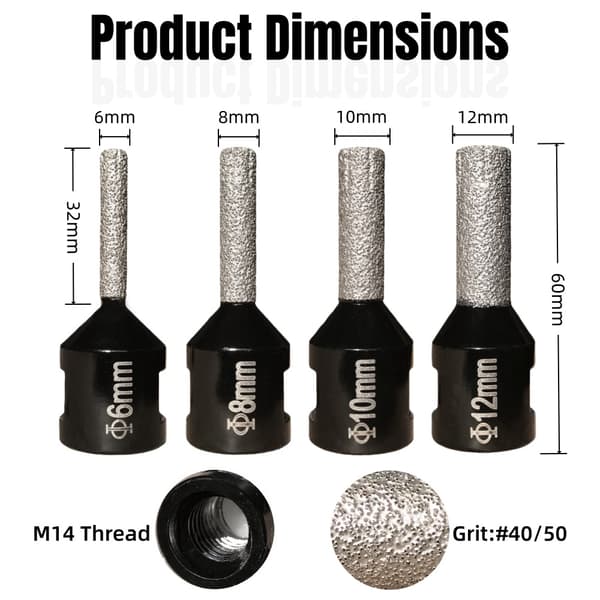 6/8/10/12 mm multifunktionel slibe- og tørborehoved til porcelænsfliser, marmor, hulsav til granit M14 2 pcs  8 mm