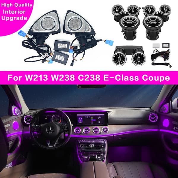 64 färger LED-luftventil 3D roterande diskanthögtalare för Mercedes Benz W213 W238 C238 E-klass Coupé E53 AMG interiörbelysning E Coupe Front Vent