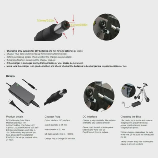 42V 2A Scooter Batterioplader til 36V Elcykel M365 Hoverboard US Stik