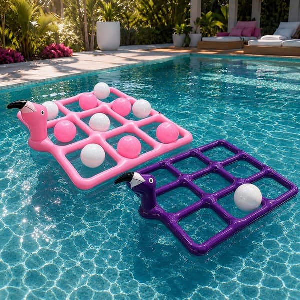 Uppblåsbart flamingo ringkastspel i PVC med 9 ringar för pool och bad Pink