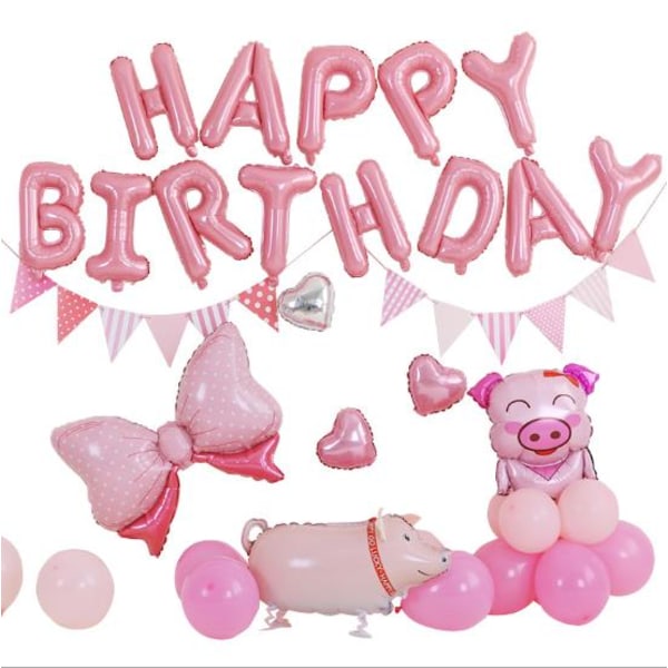 Children's Party Balloon Arch Kit Pink Pig - Happy Birthday