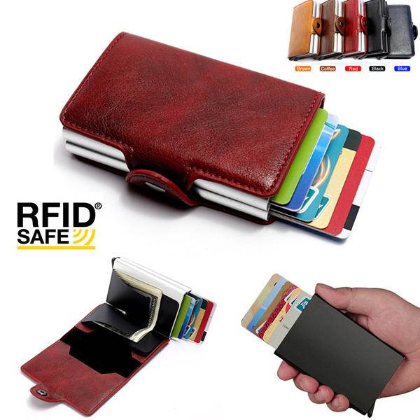 Card case Anti-theft with signal blocking RFID- Leather 5 Colors Blue Mörkblå PU Läder 12 kort