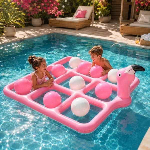 Uppblåsbart flamingo ringkastspel i PVC med 9 ringar för pool och bad Purple