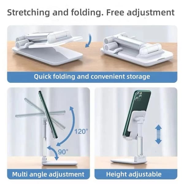 Justerbar universel mobiltelefon- og tabletholder til iPhone, iPad, Xiaomi skrivebordsbrug WHITE