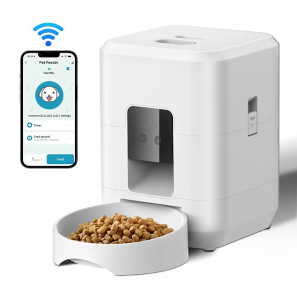 Smart foderautomat til kæledyr, automatisk foderautomat til katte, langsom fodermaskine til hunde med tidsindstillet kvantitativ automatisk foderdispe Black Button Feeder