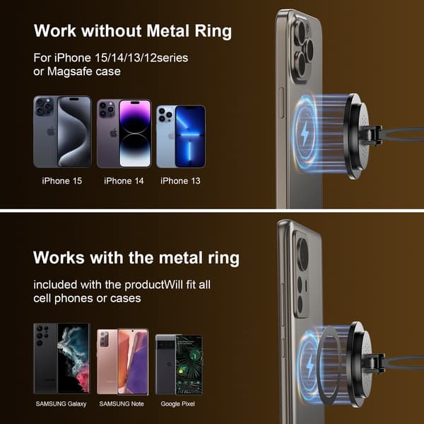 Magnetisk trådløs bilholderoplader til iPhone 15 14 Samsung Xiaomi Magsafe Wireless Charge