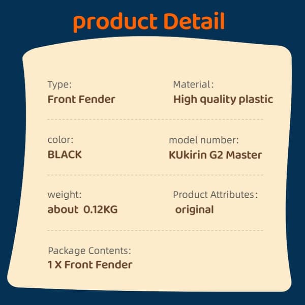 Kukirin G2 Master Elscooter Främre Plastskärm Reservdel black