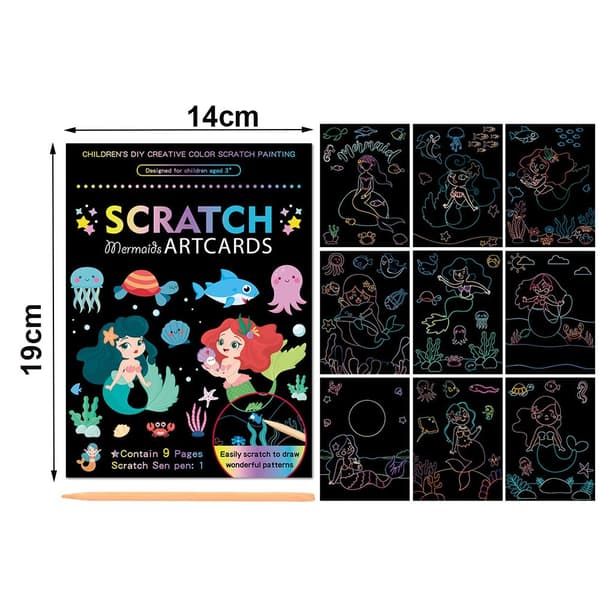Rainbow Magic Scratch Off Paper Set för barn Konst Skrapa Måla Leksak Barn DIY Graffiti bok Montessori pedagogiska leksaker Mermaid