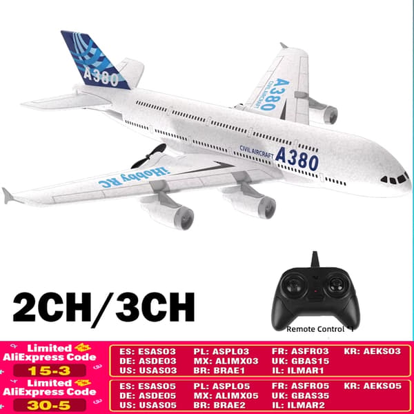 A380 Fly Airbus RC Fly Skumlegetøj 2.4G Glide Fastvinget RTF Fly Udendørs Legetøj Drone Model Nem Flyvning Børnegave 3CH blue
